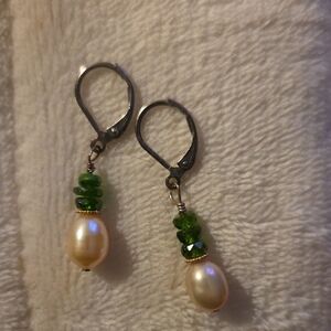 Elegant Pearl and Green Stone Earrings